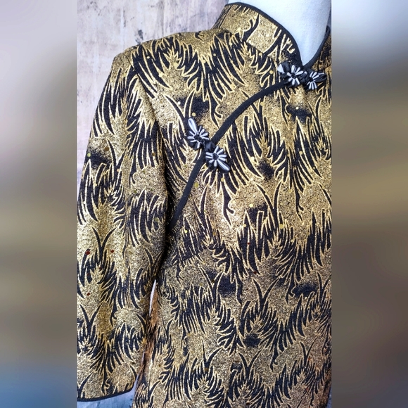 Vintage Metallic Mandarin Style Dress - Picture 4 of 9